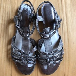 Textured Pewter/Metallic Leather Strappy Sandals